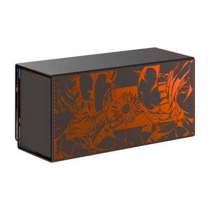 The EV 2.5 XL Deck box. This is a product geared towards players that want to be able to carry 100 plus sleeved cards. Specifically this depicts the Bomb and Chainsaw devil in Holographic relief on the back of the box. 